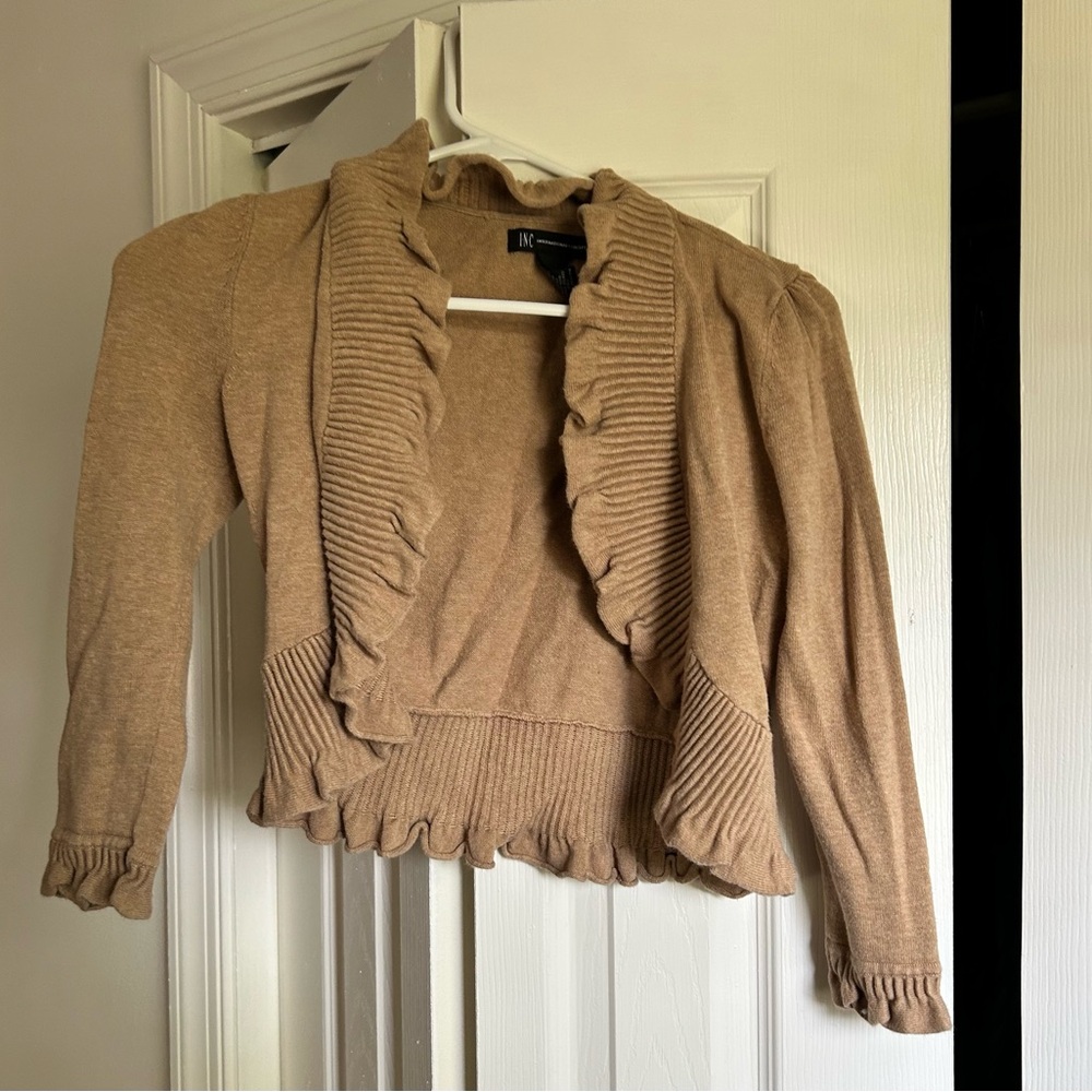 INC International Concepts Women's Tan Ruffled Cardigan